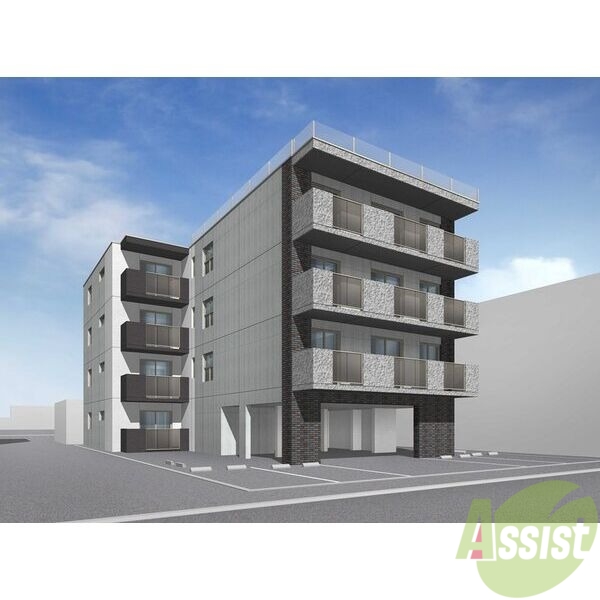 建物外観　外観予想パース　札幌市豊平区中の島「仮）エルプラス中の島」