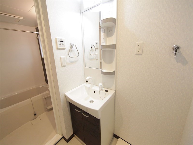洗面設備　脱衣所　独立洗面台（シャンプードレッサー付）収納スペース有