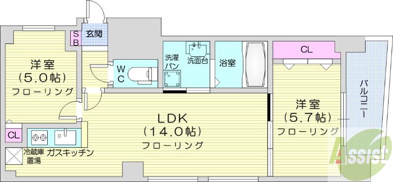 地下鉄南北線 中島公園駅 徒歩6分 14階建 築20年の間取り写真
