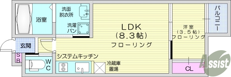 仙台市太白区松が丘のアパートの間取り