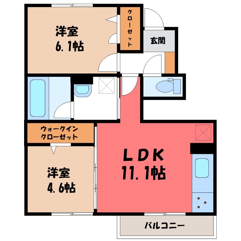 筑西市稲野辺のアパートの間取り