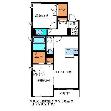 郡山市咲田のアパートの間取り