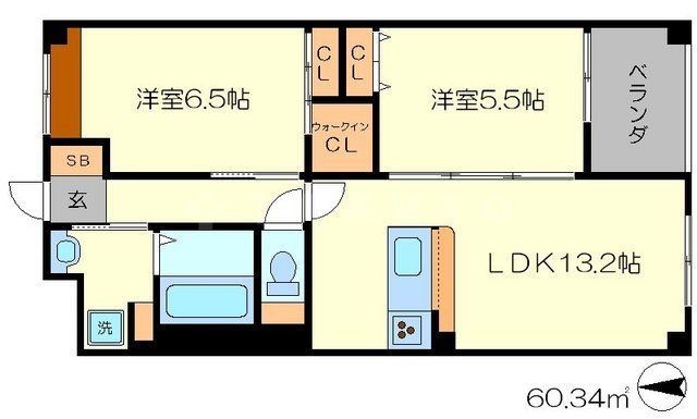 京都市中京区西ノ京北聖町のマンションの間取り