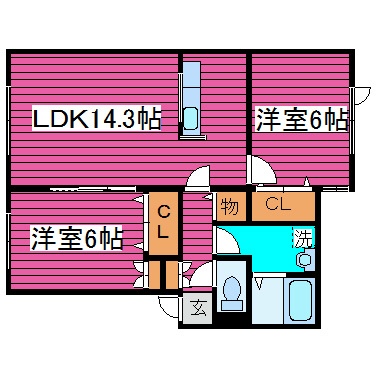 札幌市東区中沼西四条のアパートの間取り