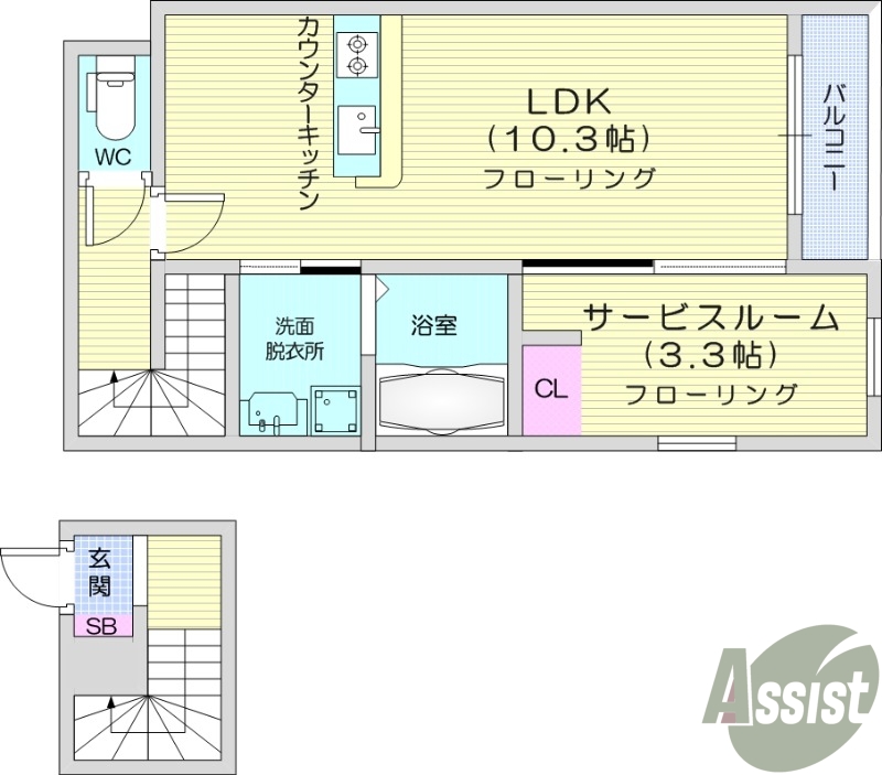 塩竈市小松崎のアパートの間取り