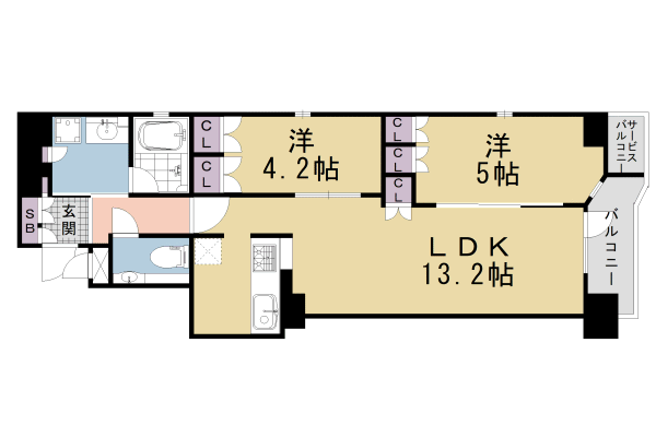 【京都市中京区橋之町のマンションの間取り】