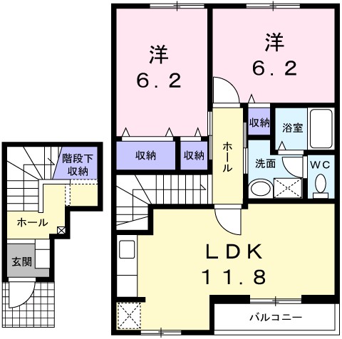 姫路市飾磨区阿成渡場のアパートの間取り