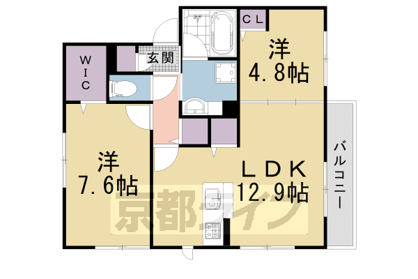 京都市左京区北白川平井町のアパートの間取り