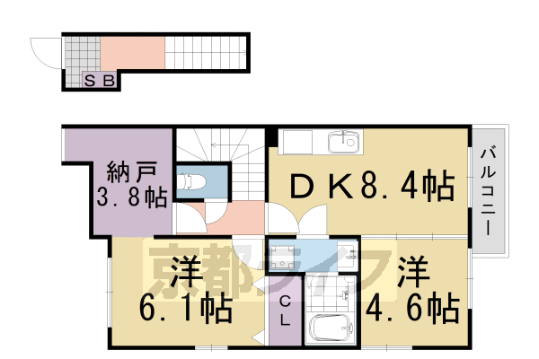 亀岡市篠町馬堀のアパートの間取り