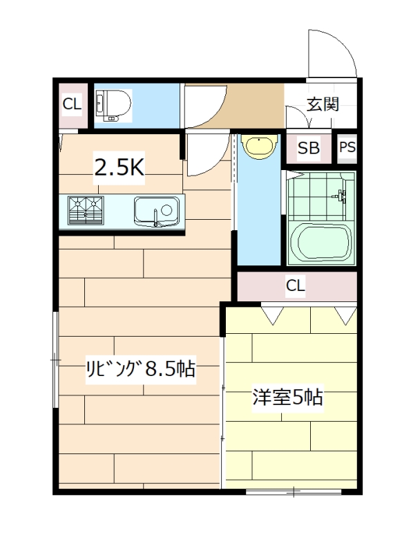 岩見沢市美園三条のアパートの間取り