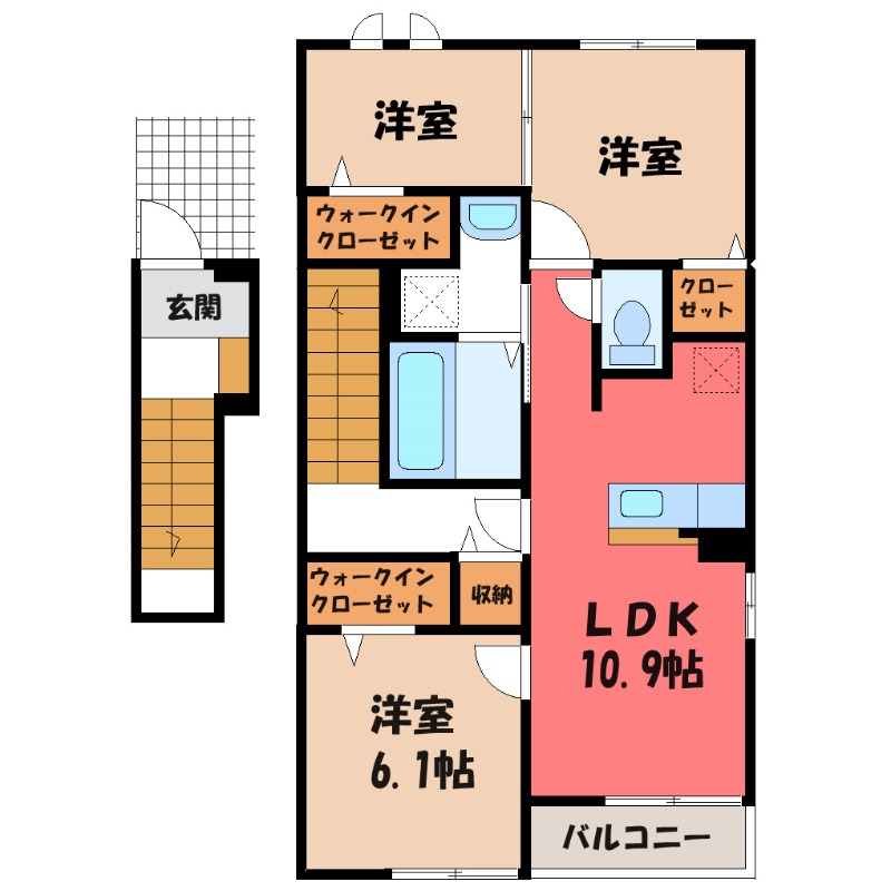 筑西市下中山のアパートの間取り