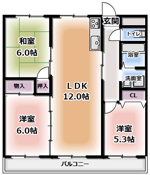 寝屋川市田井西町のマンションの間取り