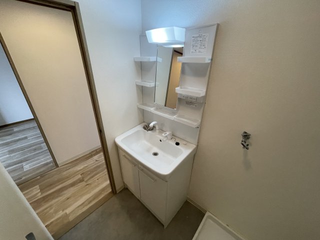 洗面設備　嬉しいシャワー付き洗面台