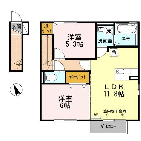 福島市岡部のアパートの間取り