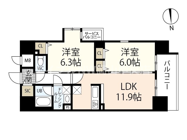 岡山市北区田町のマンションの間取り