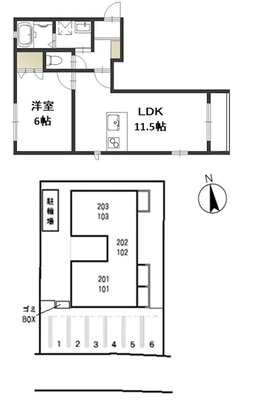 岡山市北区神田町のアパートの間取り