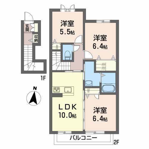 高知市薊野北町のアパートの間取り