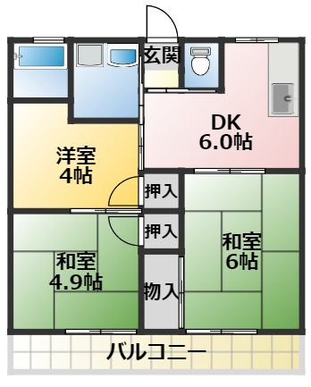 【安城市福釜町のアパートの間取り】