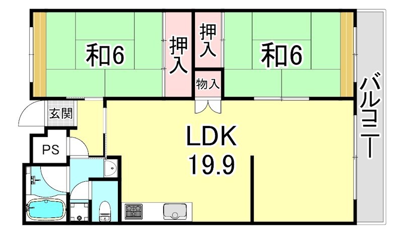 西宮市高須町のマンションの間取り