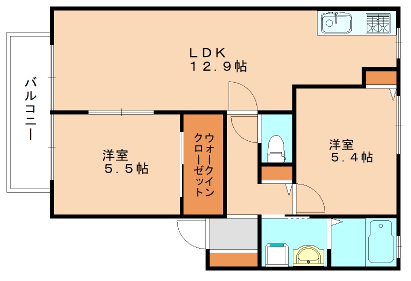 宗像市陵厳寺のアパートの間取り