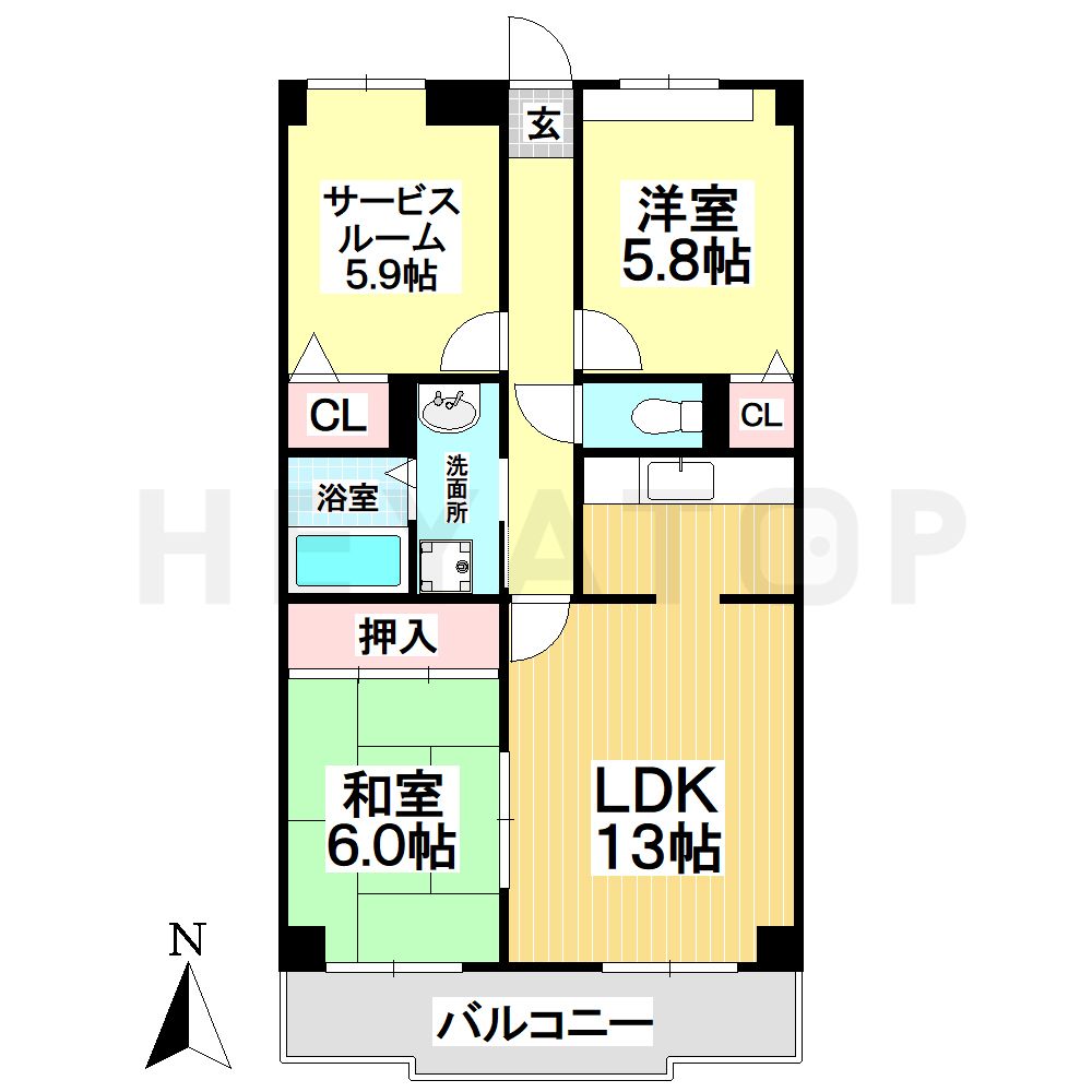 名古屋市瑞穂区山下通のマンションの間取り