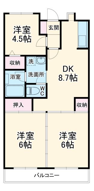 相模原市緑区東橋本のマンションの間取り