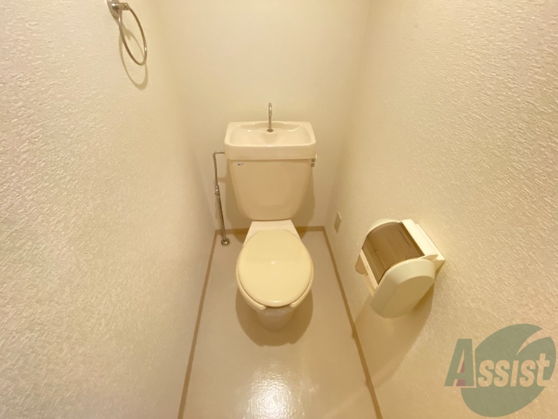 トイレ　こちらはトイレです。壁にはタオル掛けも付いています。