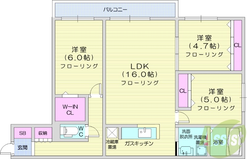 札幌市東区北二十七条東のマンションの間取り