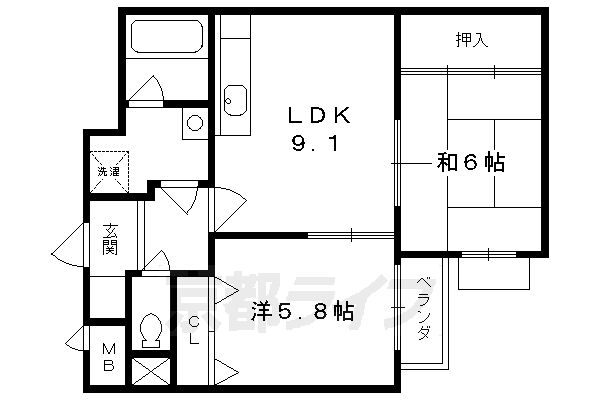 京都市伏見区向島本丸町のマンションの間取り