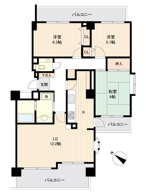 仙台市青葉区北根のマンションの間取り