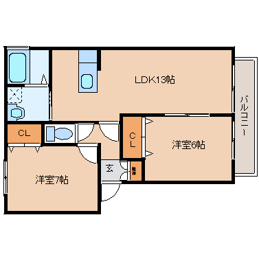 葛城市北花内のアパートの間取り