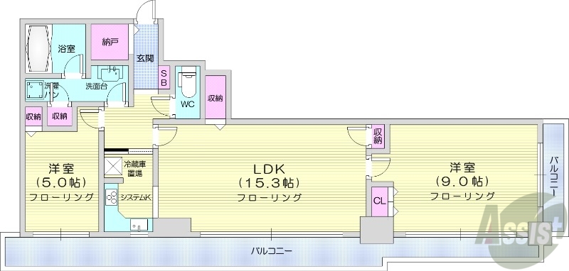 札幌市中央区北三条西のマンションの間取り