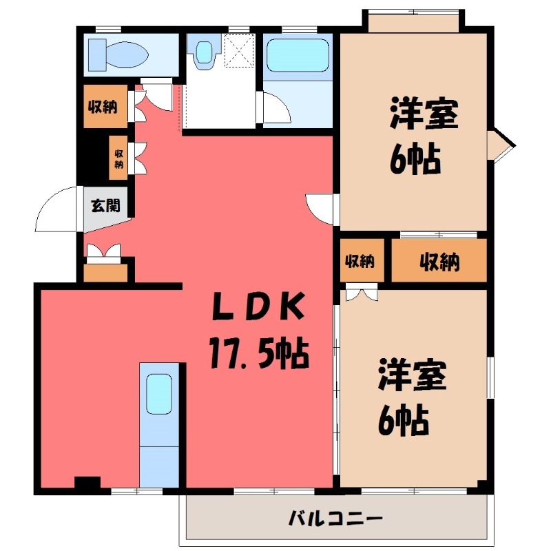 下都賀郡壬生町若草町のアパートの間取り