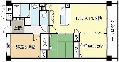 宇治市伊勢田町のマンションの間取り