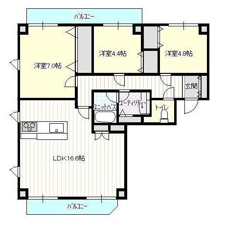 函館市梁川町のマンションの間取り