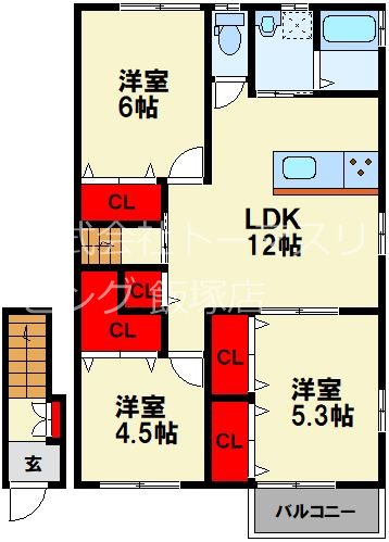 田川市大字伊田のアパートの間取り