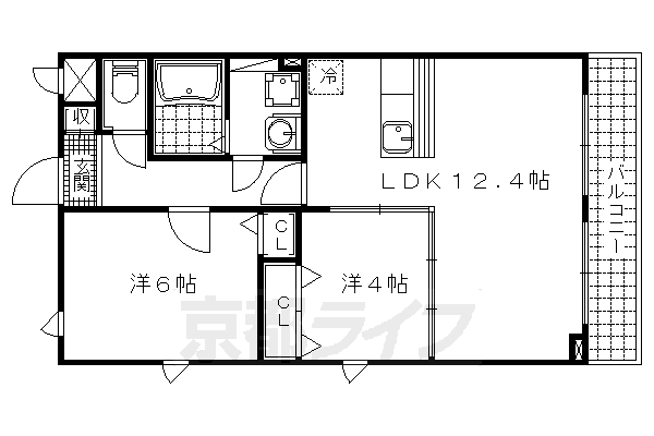 京都市山科区北花山中道町のマンションの間取り