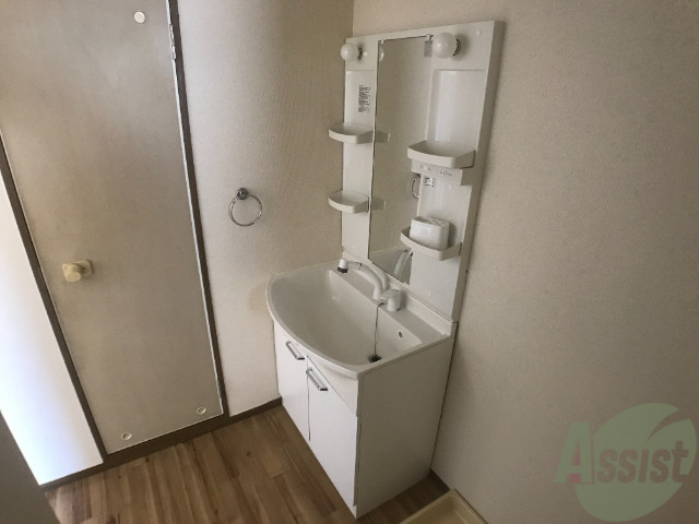 洗面設備　洗面台はとても大きいので、朝の身支度を円滑にできそうです。
