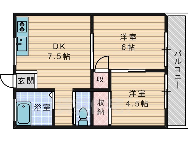 枚方市長尾家具町のアパートの間取り