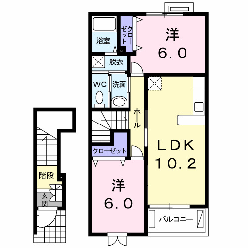 南砺市高堀のアパートの間取り