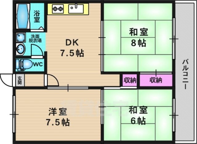 京都市西京区嵐山朝月町のマンションの間取り