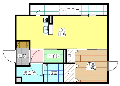 北九州市門司区松原のアパートの間取り