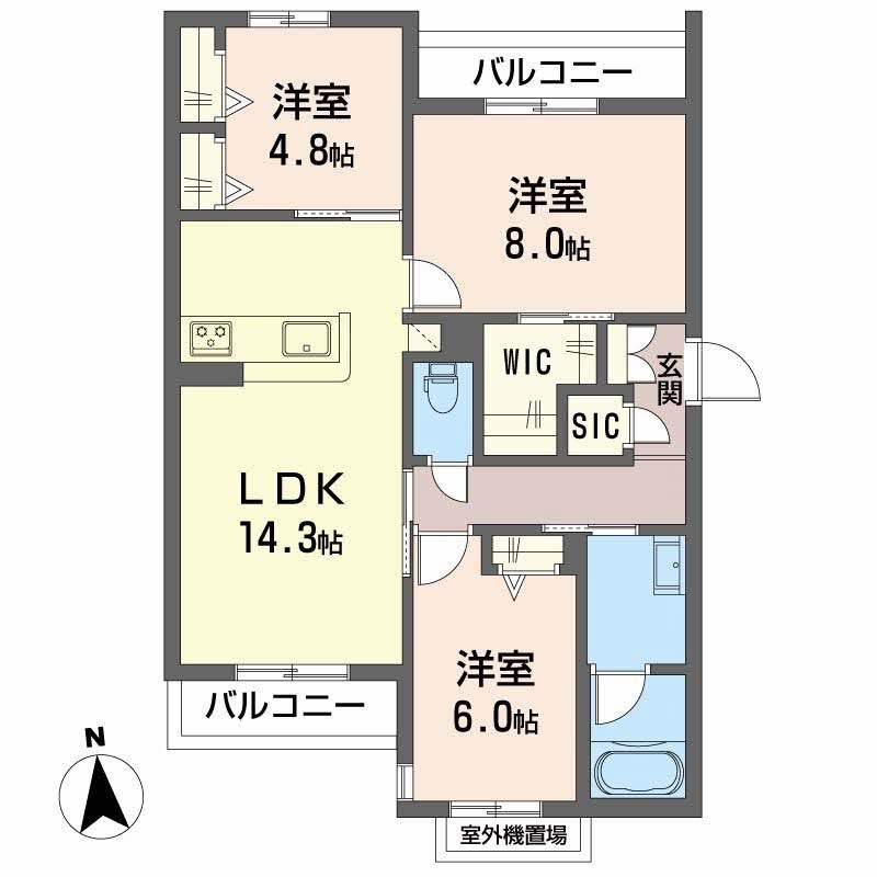 堺市堺区中三国ヶ丘町のマンションの間取り