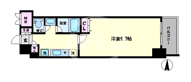 【大阪市天王寺区北山町のマンションの間取り】