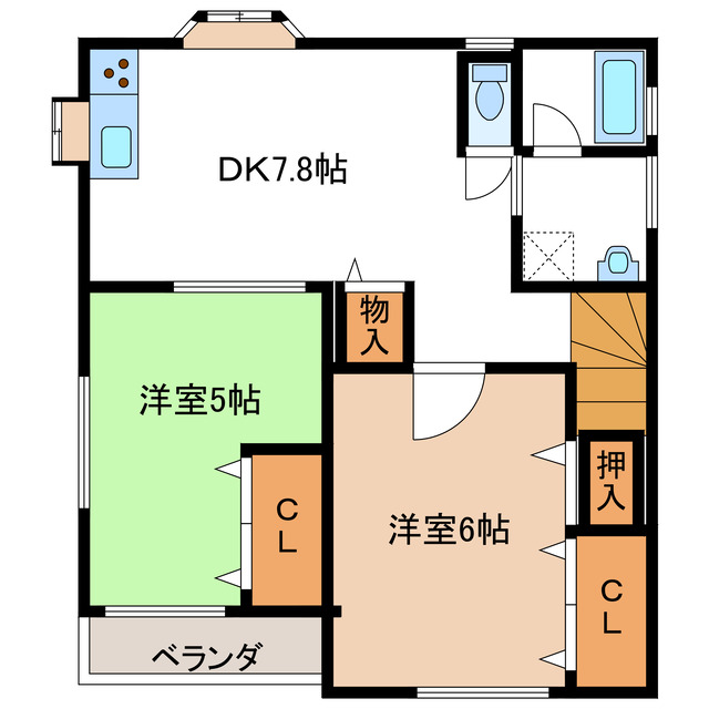 袖ケ浦市横田のアパートの間取り