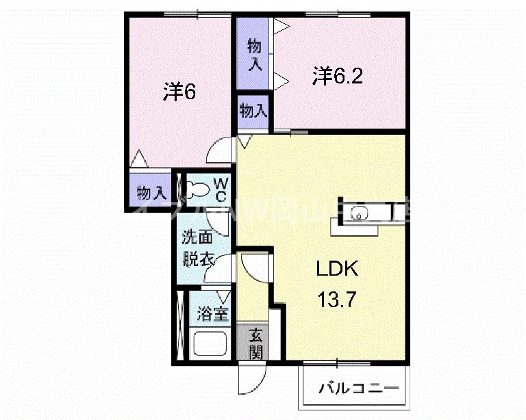 岡山市北区牟佐のアパートの間取り