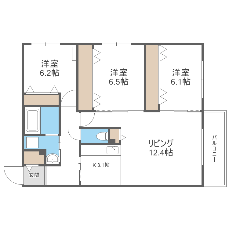 札幌市中央区南十五条西のマンションの間取り