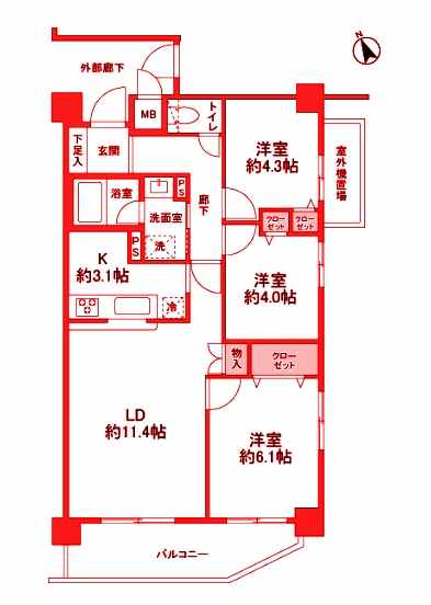 横浜市栄区小菅ケ谷のマンションの間取り