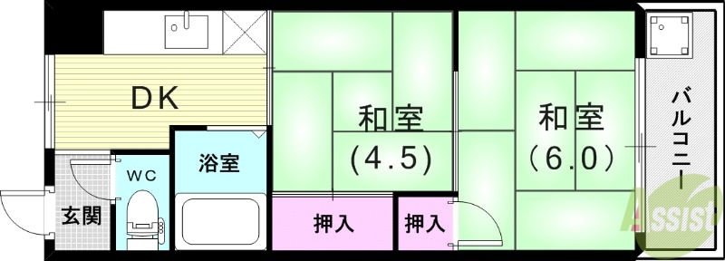 甲南灘コーポラスの間取り