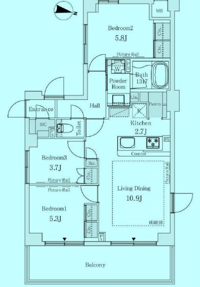 港区赤坂のマンションの間取り